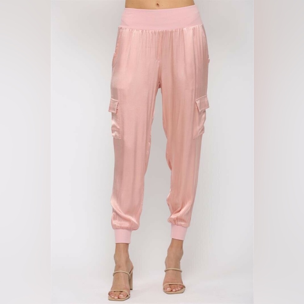 Pink Satin Cargo Jogger
